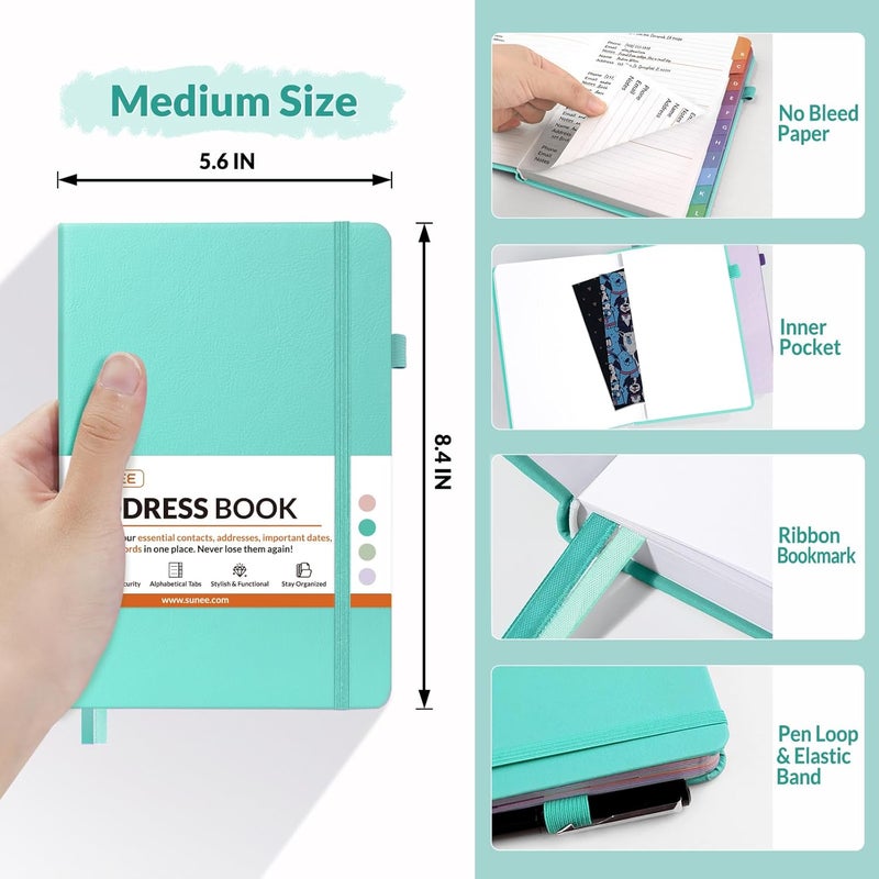 SUNEE Address Book with Colorful Alphabetical Tabs, Address Notebook Organizer for Record Contacts, 5.3'' x 7.7''- Aquamarine - Image 4